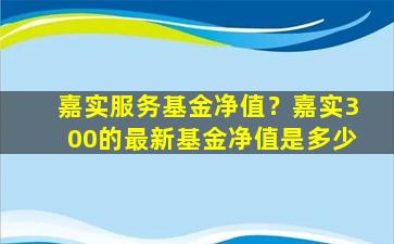 嘉实服务基金净值？嘉实300的最新基金净值是多少