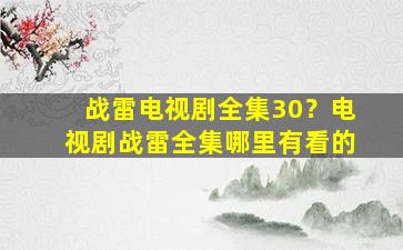 战雷电视剧全集30？电视剧战雷全集哪里有看的