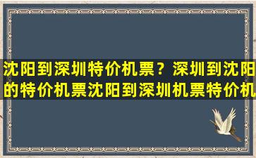 沈阳到深圳特价机票？深圳到沈阳的特价机票沈阳到深圳机票特价机票多少