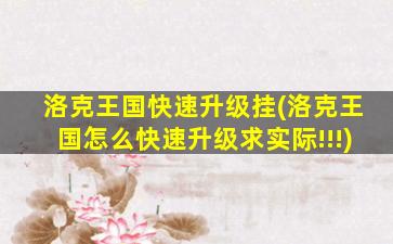 洛克王国快速升级挂(洛克王国怎么快速升级求实际!!!)