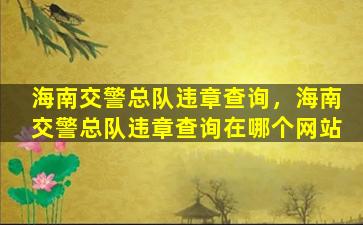 海南交警总队违章查询，海南交警总队违章查询在哪个网站插图