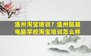 温州淘宝培训？温州瓯越电脑学校淘宝培训怎么样