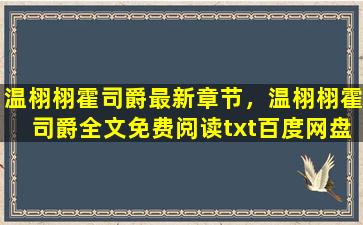 温栩栩霍司爵最新章节，温栩栩霍司爵全文免费阅读txt百度网盘资源