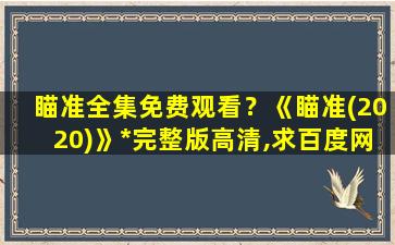 瞄准全集免费观看？《瞄准(2020)》*完整版高清,求百度网盘资源插图