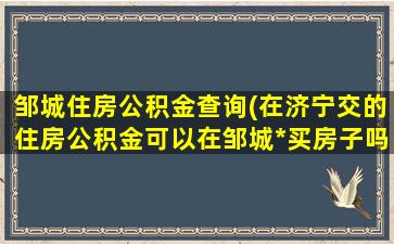 邹城住房公积金查询(在济宁交的住房公积金可以在邹城*买房子吗)插图